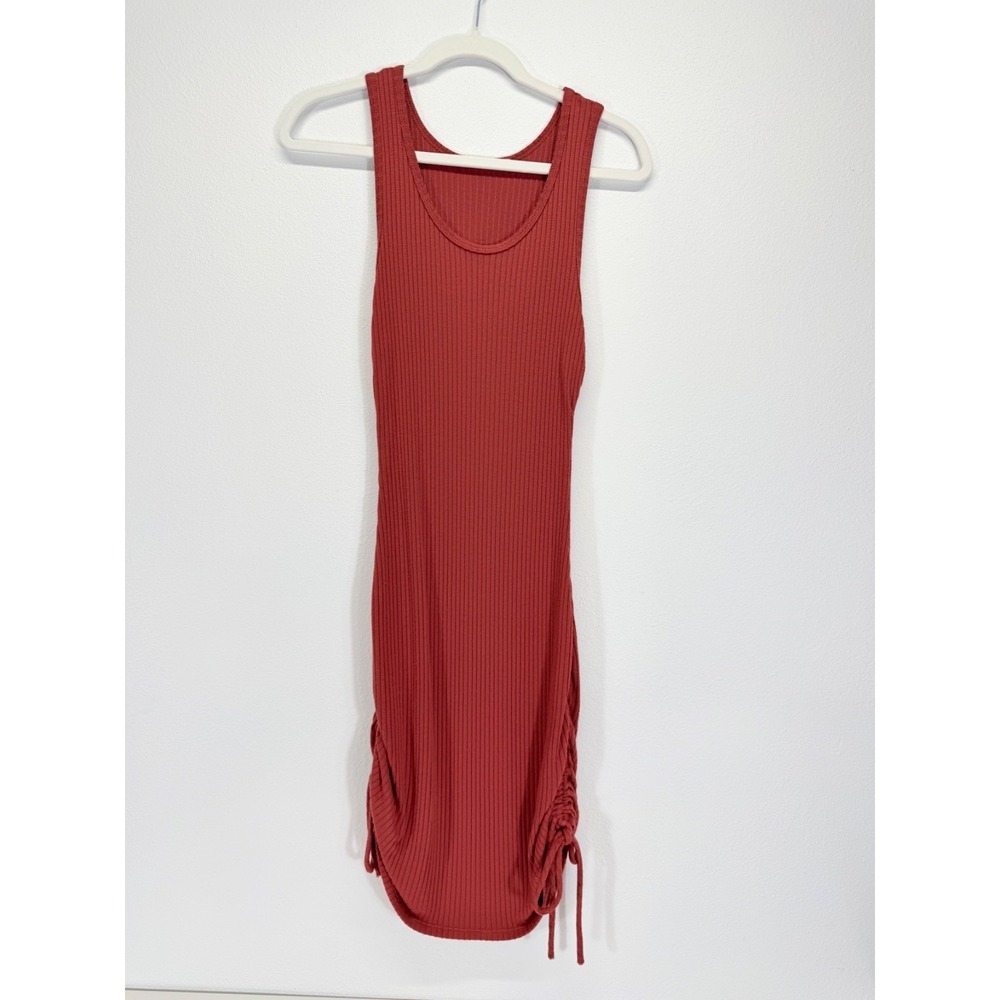 Reformation Jeans Aerin Sleeveless Ruched Ribbed Knit Dress Red Rust Size M